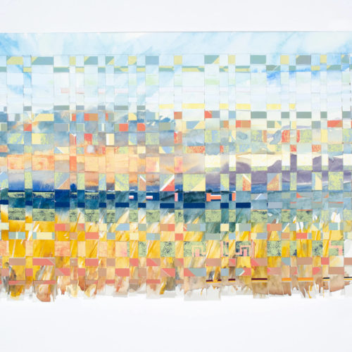 Hudson, 2022 Silkscreen & watercolor on paper, cut & woven 9” x 15”