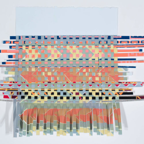 Woven Sampler #2, 2021 Silkscreen on paper, cut & woven 11” x 12”