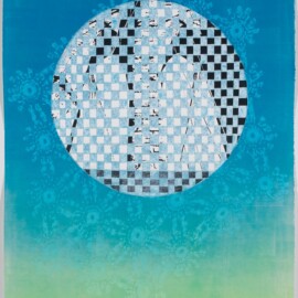 Arches of the Brooklyn Bridge, QPME, 2025 Monoprint with silkscreen, photo silkscreen & stencil, cut & woven 22” x 15”