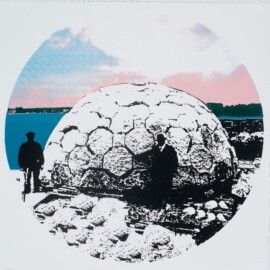Granite Dome in a Landscape, 2024 Photo silkscreen with halftone color process 12.25” x 12.25” Archival photo courtesy of Deer Isle Granite Museum
