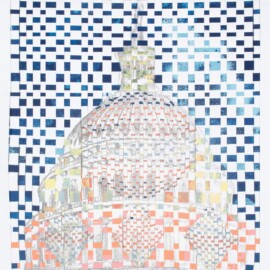 Untitled, 2023 Etching, silkscreen, cyanotype & wire on paper, cut & woven 17” x 12.5” $875