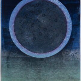 Lichen the Eclipse, 2026 Monoprint with silkscreen, stencil & woven strips 22” x 15”